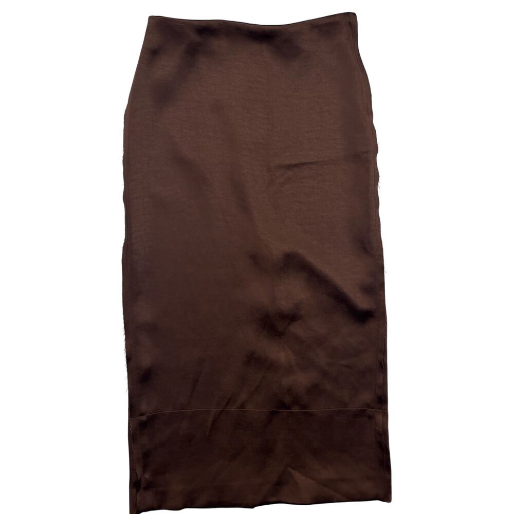 Zara Skirt Satin Midi Pencil High Waist Back Slit Brown XS NWT - Picture 5 of 14